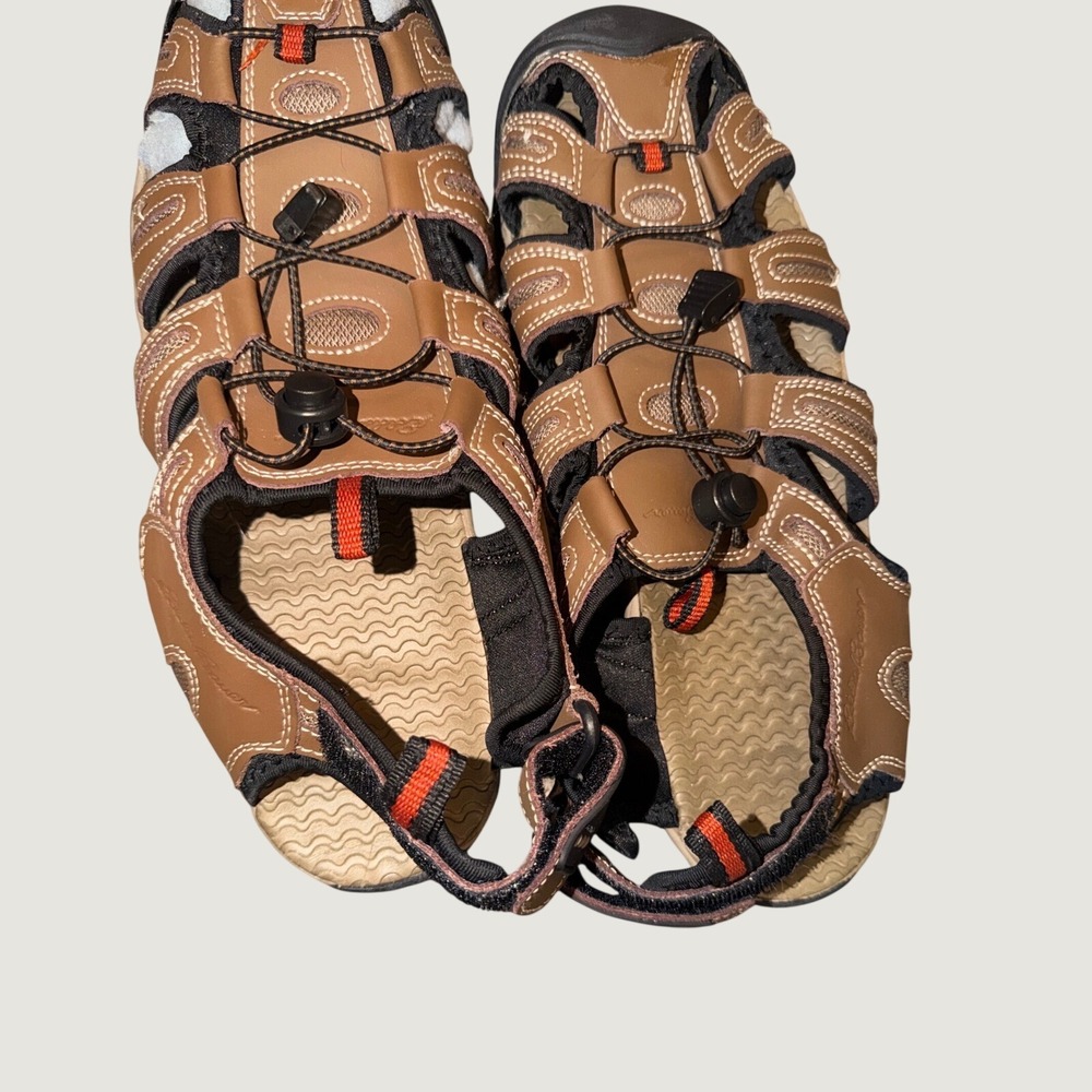 Eddie Bauer Tommy Fisherman Sandals Mens 12 Brown Leather Hiking Outdoor Bungee - Picture 4 of 4